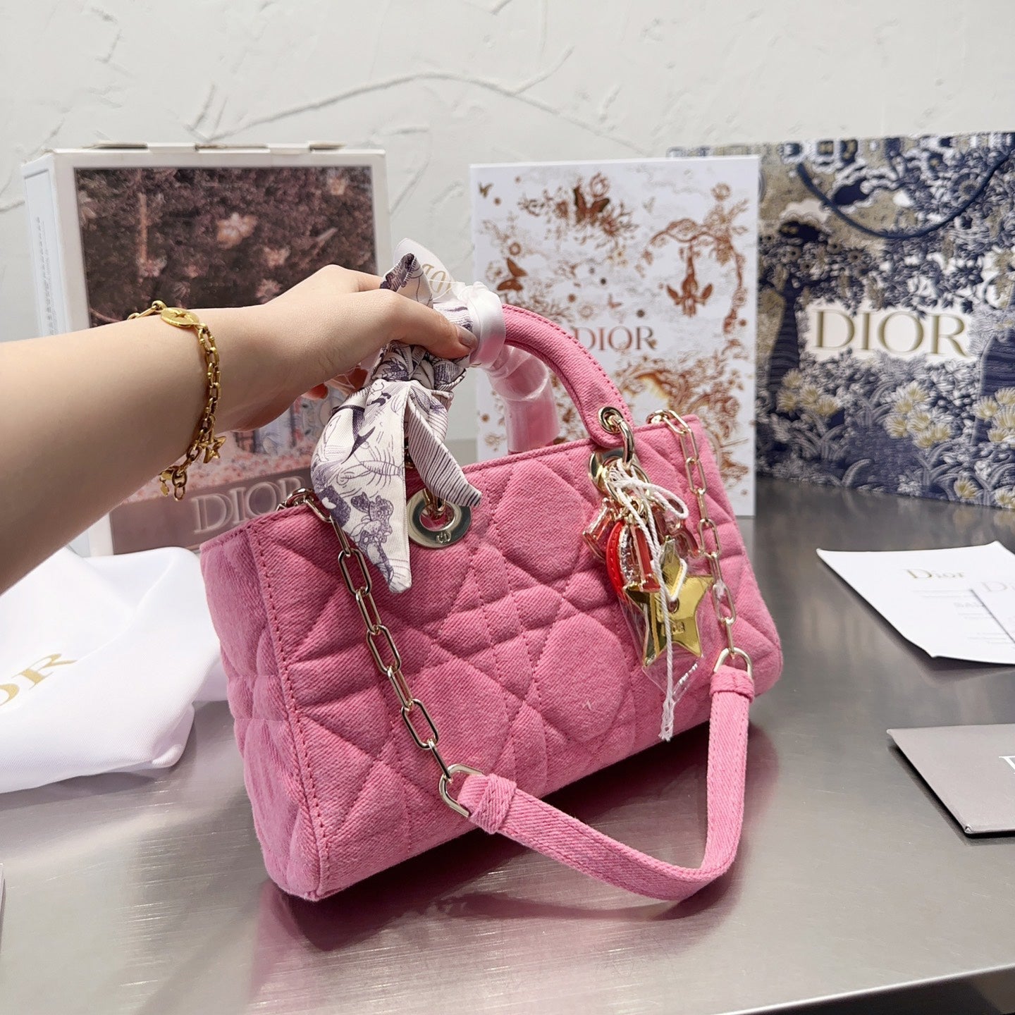 Denim Medium Lady D-Joy Bag