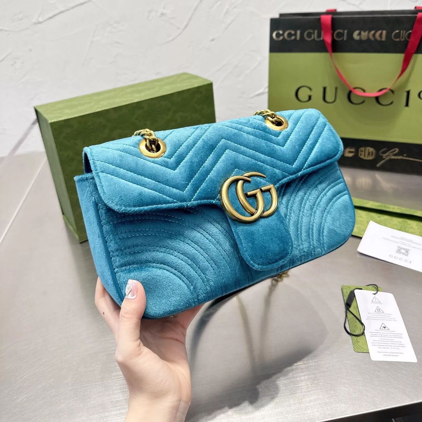 Gold Velvet Marmont Chain Shoulder Bag