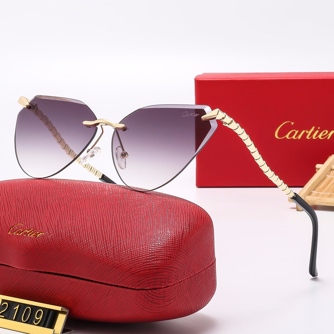 6 colors frameless snake-shaped temple sunglasses  2109